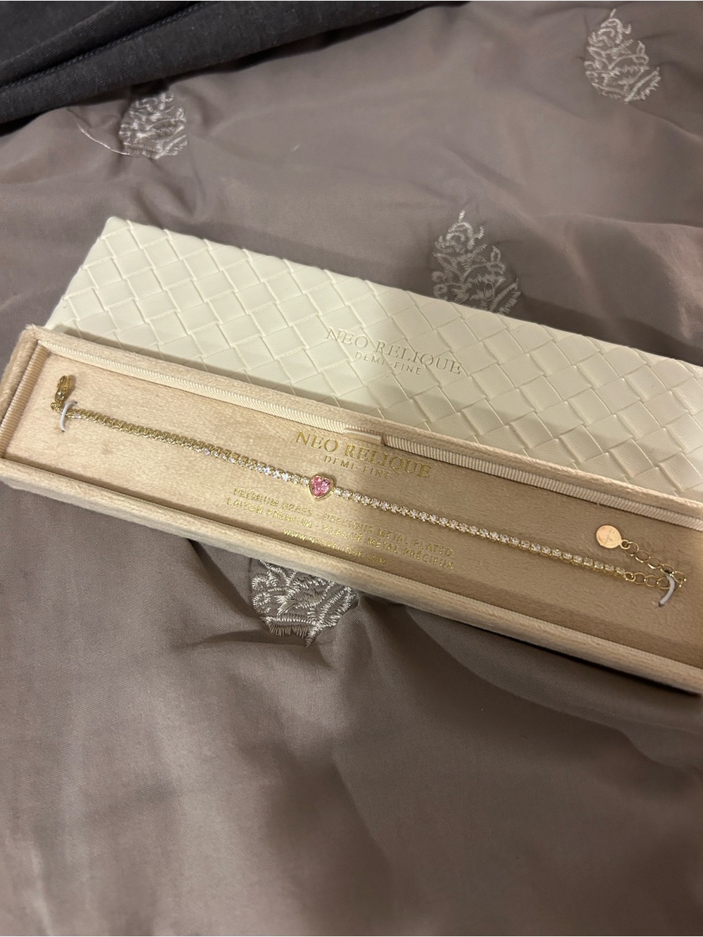 Gold Tennis Bracelet with Pink Heart Accent